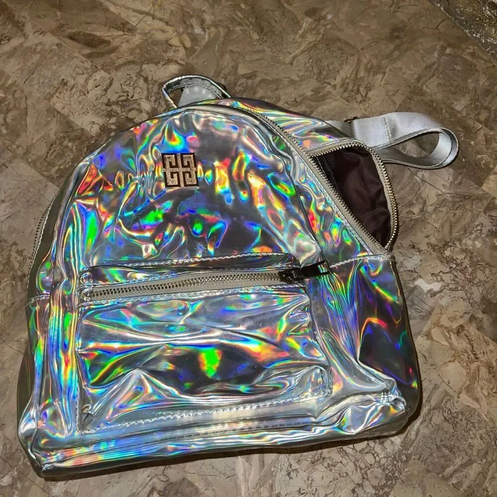 Broken zipper holographic backpack